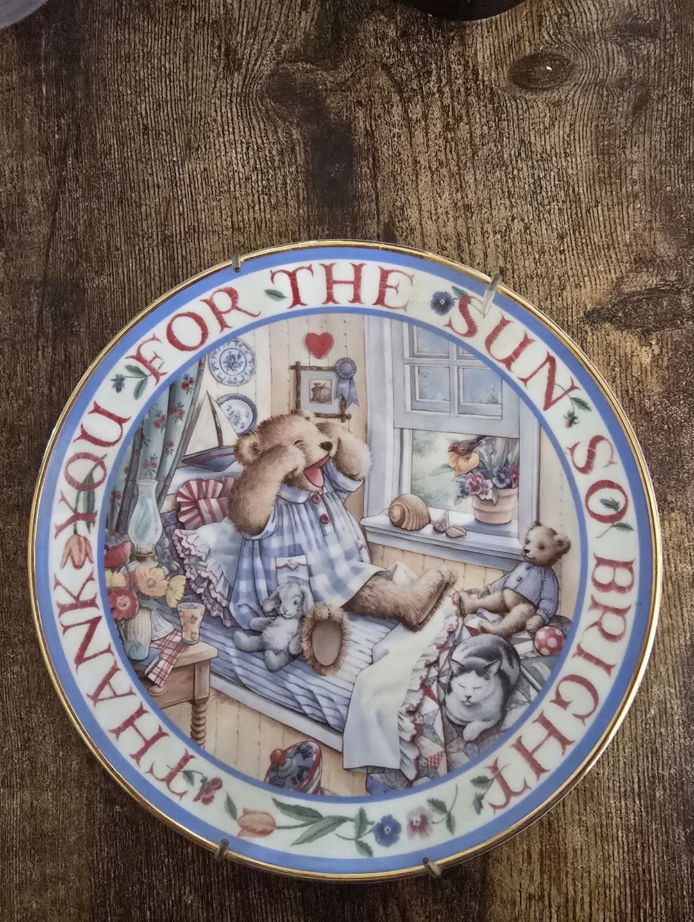 Vintage 90s Royal Doulton White Bone China Collector Plate"Rise and Shine Teddy"